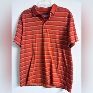 Van Heusen Men’s Casual Polo Shirt, Large, Orange, Striped, Short Sleeves